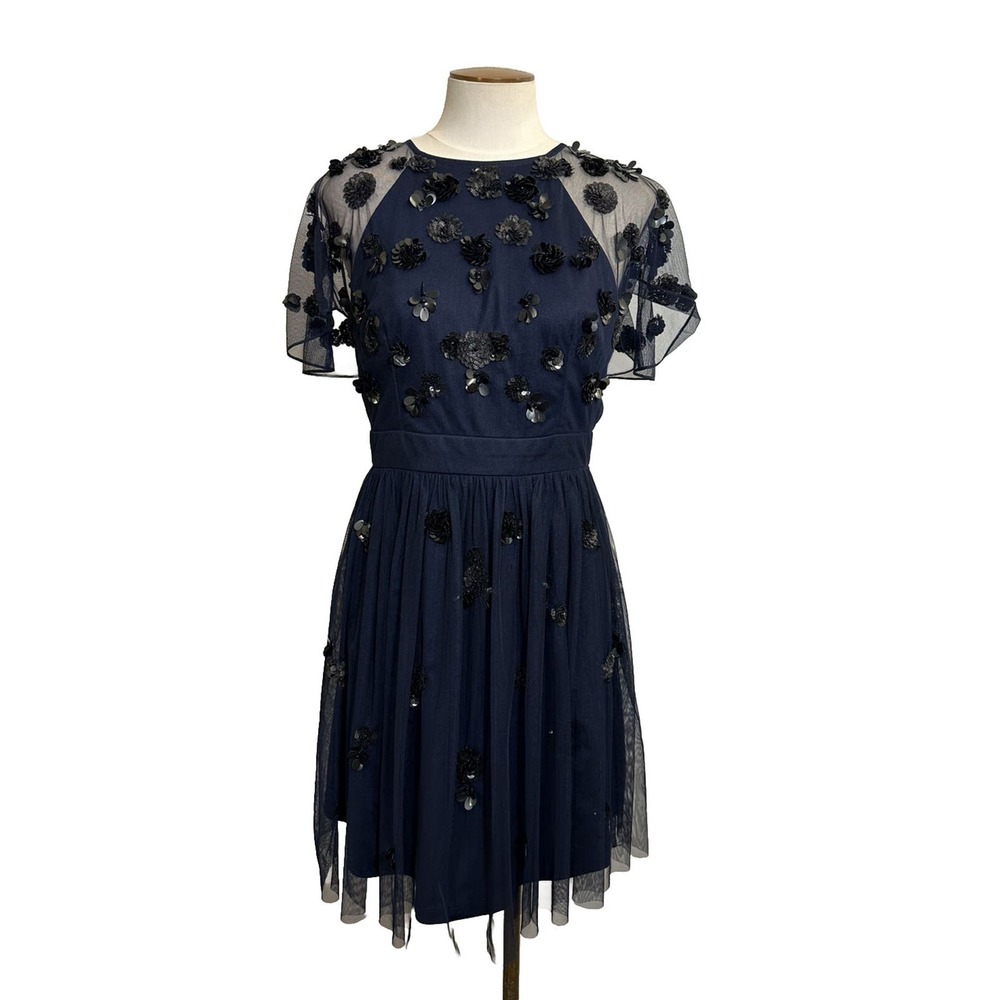 Gianni Bini Women's Navy Generation Sandra Twilight Sequin OPEN BACK Dress SZ 6